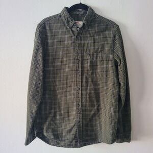 Fjallraven Ovik Flannel Shirt Mens Small Plaid Green Blue  Long Sleeve Button Up